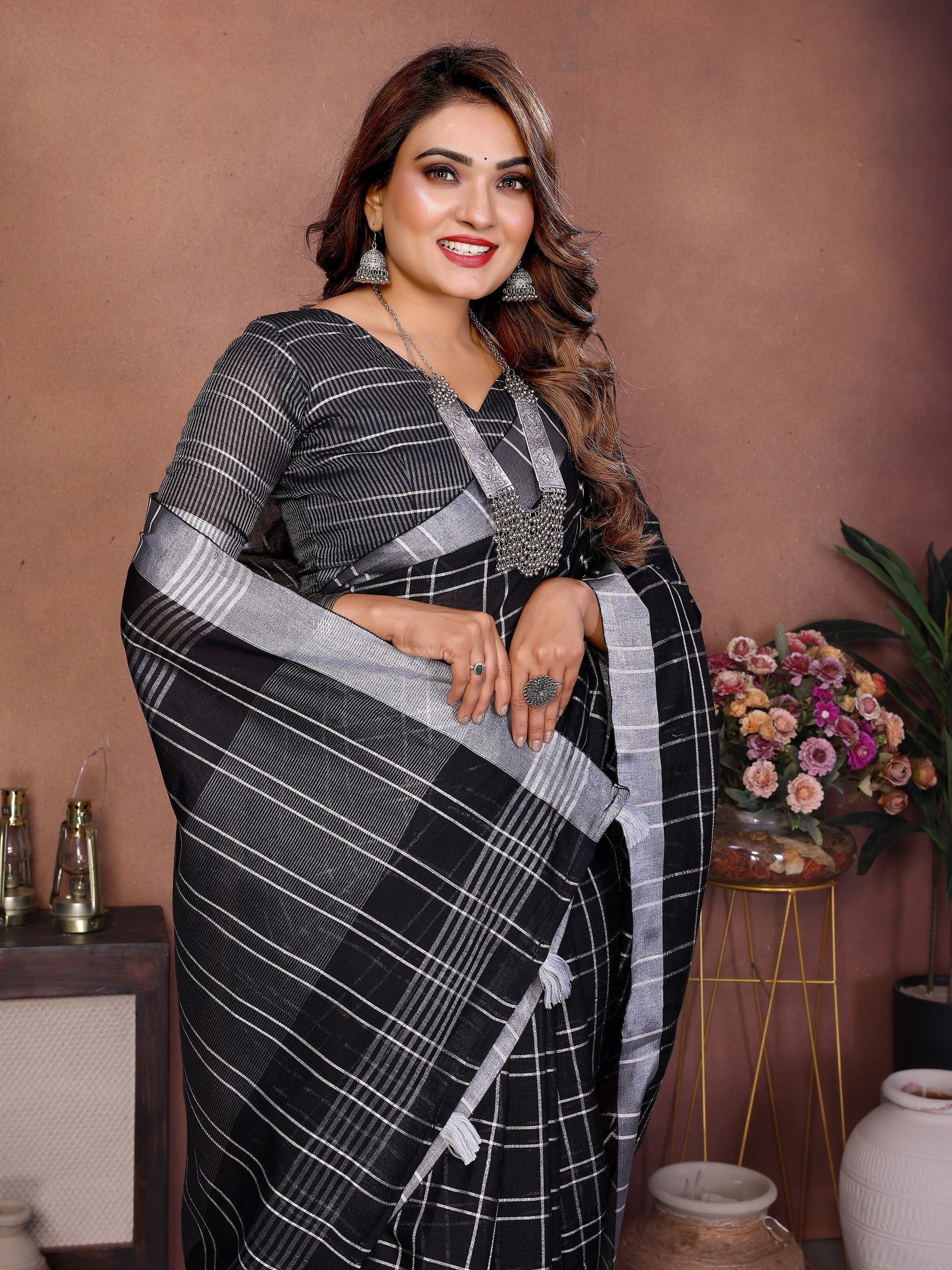 Anaita Black Weaving Linen Cotton Saree With Blouse - Distacart