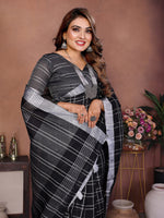 Thumbnail for Anaita Black Weaving Linen Cotton Saree With Blouse - Distacart