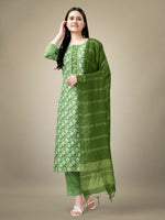 Thumbnail for Jyoti Fashion Women's Green Rayon Embroidery & Sequence work Kurta with Trouser & Dupatta - Distacart