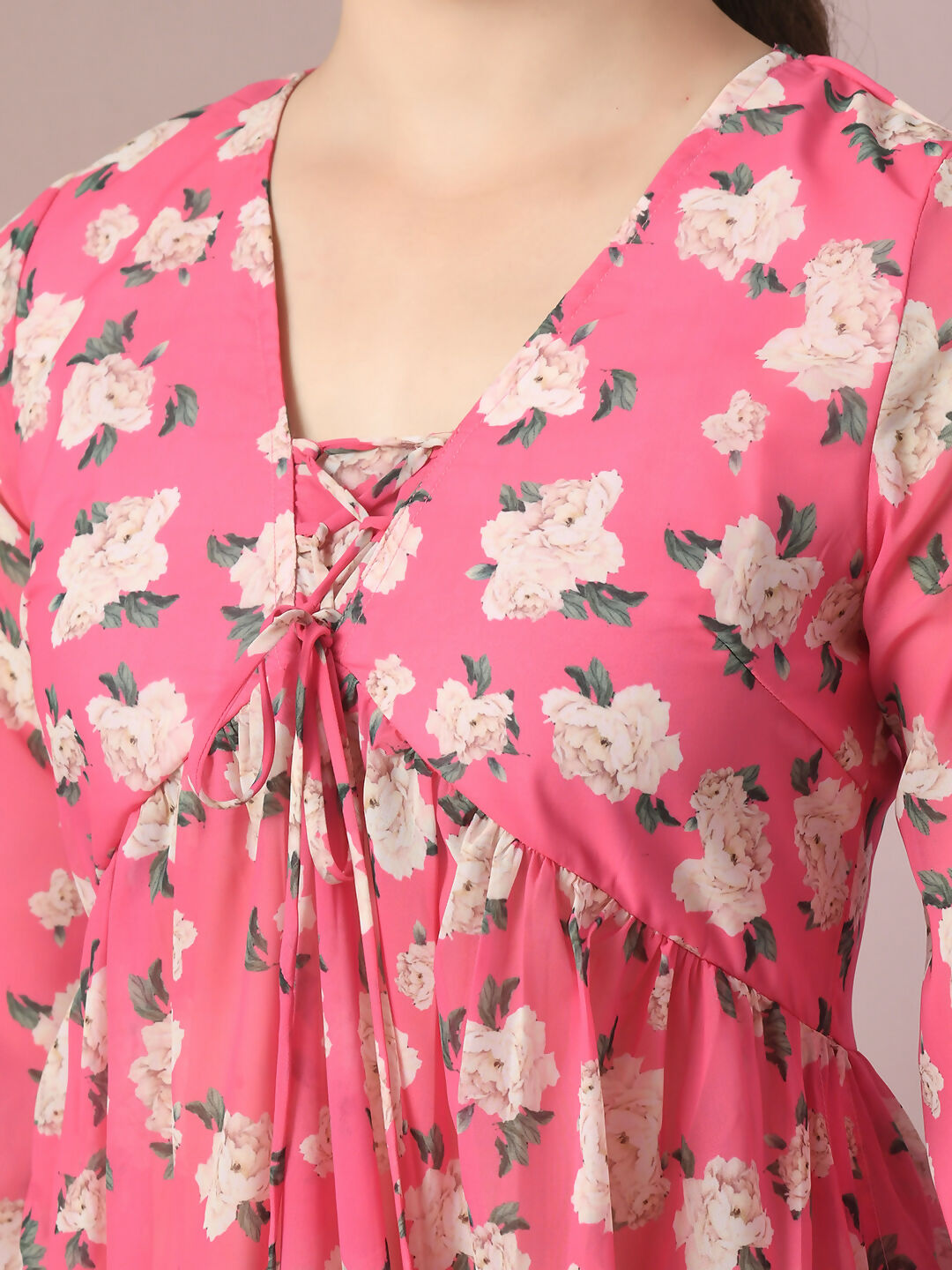 Myshka Women's Pink Printed Georgette A-Line Nyra-cut Kurta - Distacart