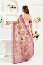 Thumbnail for Vastranavya White Maroon Digital Printed Linen Ready To Wear Designer Saree with Unstitched Blouse - Distacart