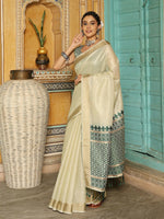 Thumbnail for Astita Green Linen Saree