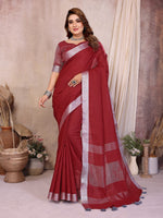 Thumbnail for Anaita Red Weaving Linen Cotton Saree With Blouse - Distacart