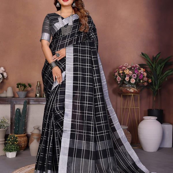 Anaita Black Weaving Linen Cotton Saree With Blouse - Distacart