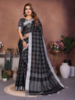 Thumbnail for Anaita Black Weaving Linen Cotton Saree With Blouse - Distacart
