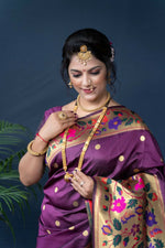 Thumbnail for Jyoti Fashion Women's Wine Paithani Silk Zari Woven Saree with Blouse - Distacart