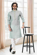 Thumbnail for Raivat Ethnic Cotton Thread Work Kurta Pajama In Light Green Colour - Dista