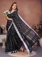 Thumbnail for Anaita Black Weaving Linen Cotton Saree With Blouse - Distacart