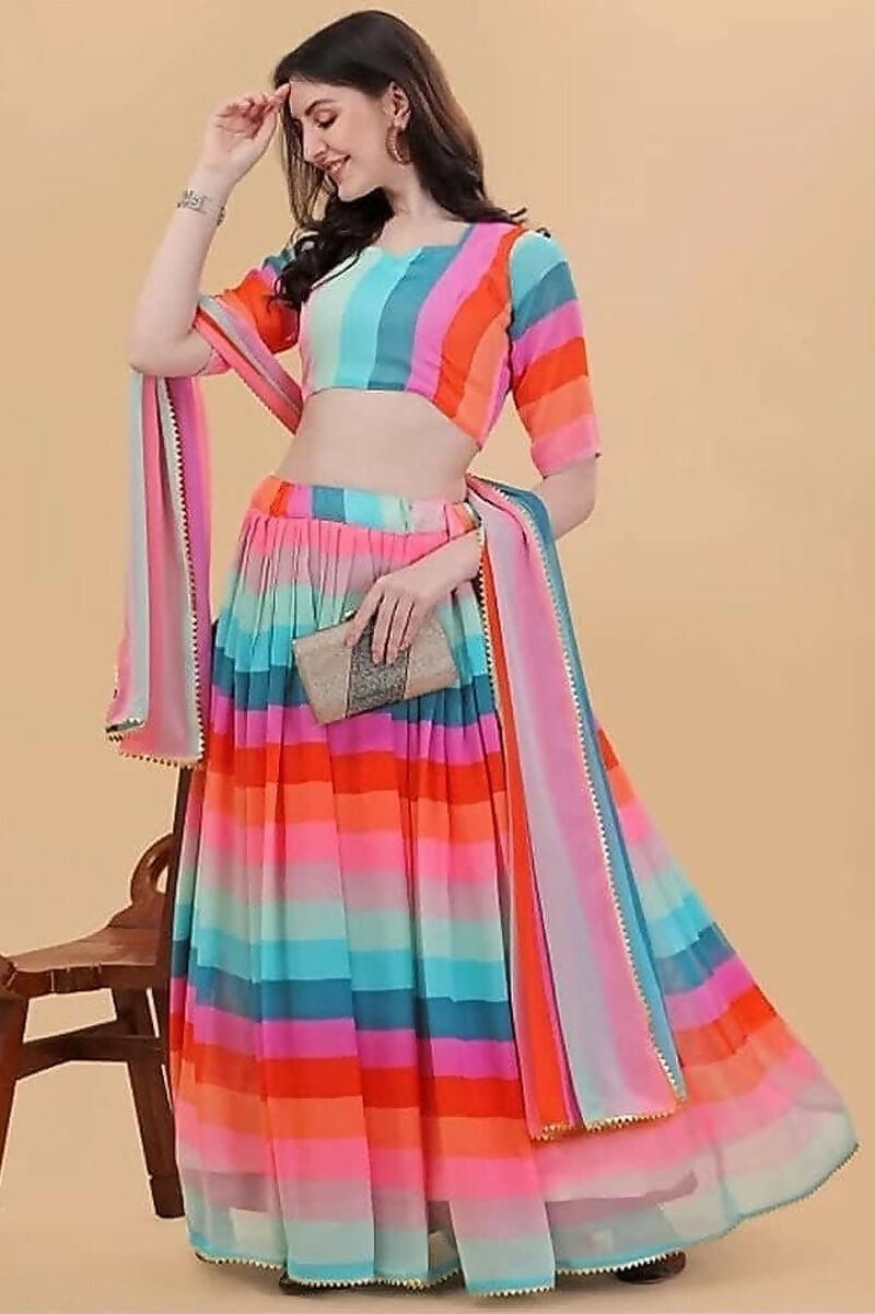 Jyoti Fashion Multicolor Printed Georgette Designer Lehenga Choli with Dupatta - Distacart