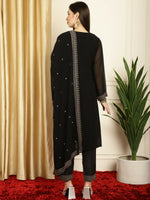 Thumbnail for Jyoti Fashion Women's Black Georgette Resham Thread & Sequin Kurta with Trouser & Dupatta - Distacart