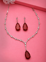 Thumbnail for NVR Women's Silver-Plated Red Artificial Stones Studded Handcrafted Jewellery Set - Distacart