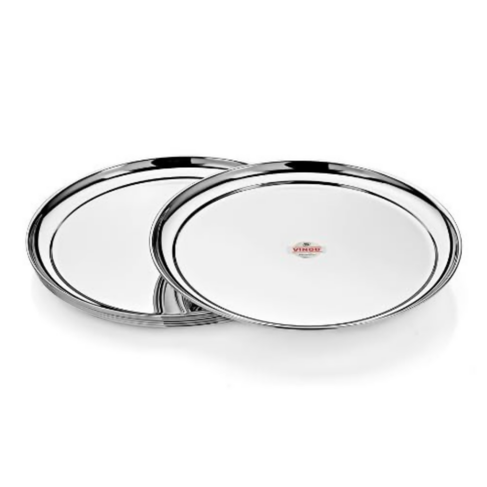 Vinod Stainless Steel Rajbhog Plate, Lunch & Dinner Plate - 28.5 cm - Dista