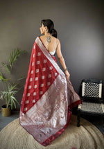 Thumbnail for Joban Fashion Maroon Floral Motifs Soft Silk Banarasi Saree - Distacart