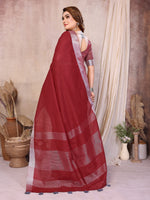 Thumbnail for Anaita Red Weaving Linen Cotton Saree With Blouse - Distacart