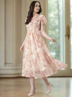 Thumbnail for Souchii Cream & Red Floral Printed Fit & Flare Dress