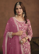 Thumbnail for Faux Georgette Pink Embroidered Festive Salwar Suit - Emponline - Distacart