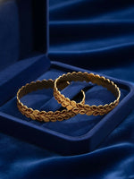 Thumbnail for NVR Women Set of 2 Leaf Design Gold Plated Kada Bangle - Distacart
