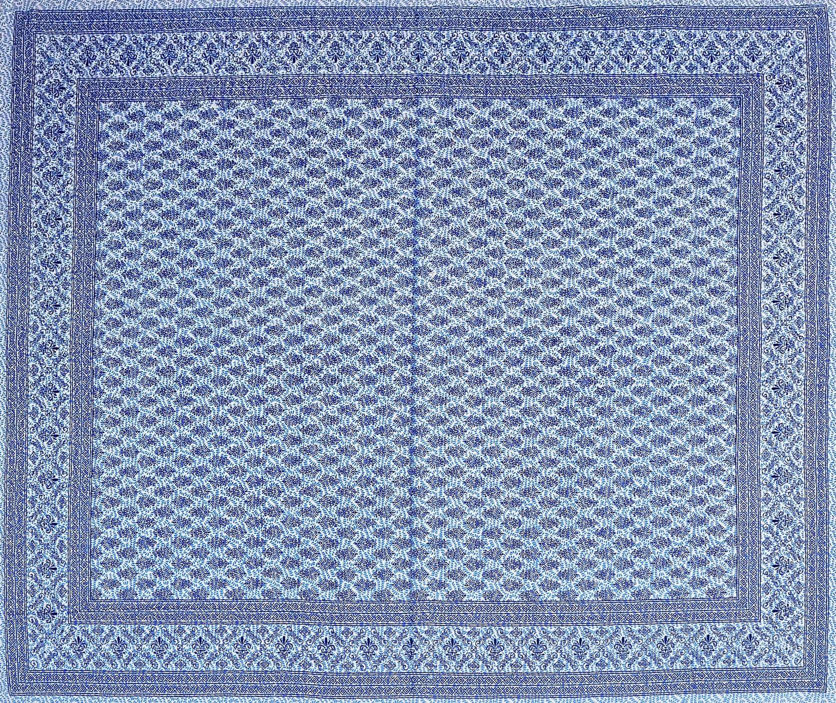White Blue Ethnic Motifs Cotton 200TC King Bedsheet With 2 Zipper Pillow Covers - King Size by House of Ree - Distacart