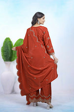Thumbnail for Teeya Creation Dark Orange Color Natural Crepe Silk Wedding Wear Trending Salwar Suit - Distacart