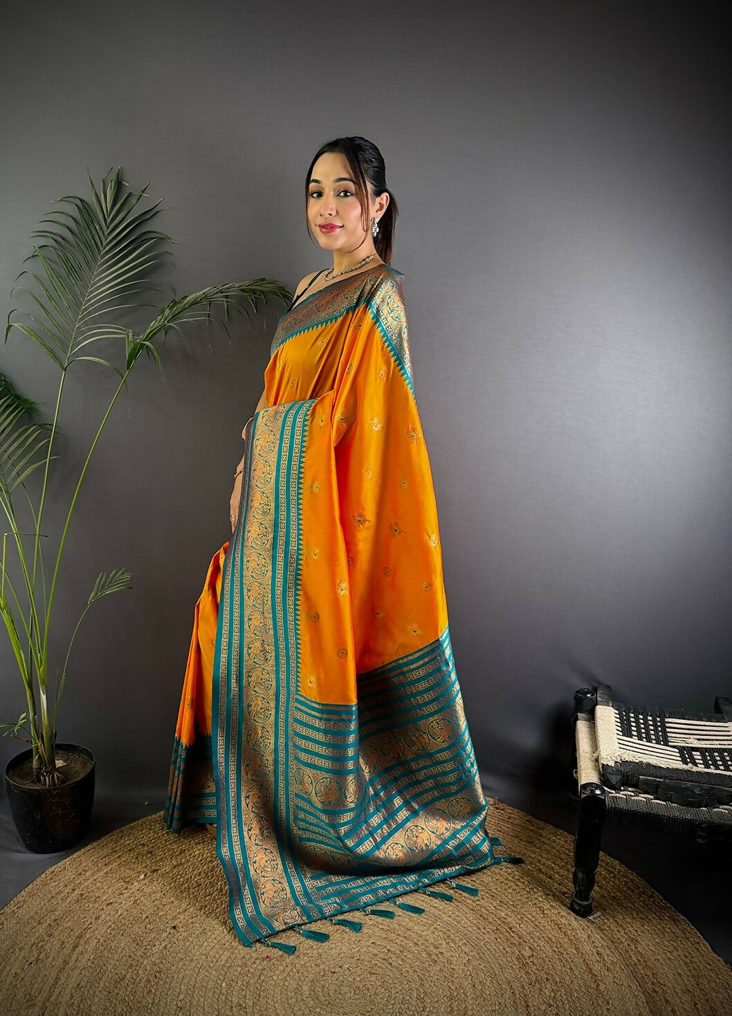 Joban Fashion Banarasi Orange Woven Soft Silk Saree
