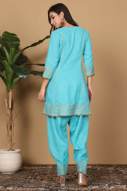 Joban Fashion Turquoise Georgette Kurta Set - Distacart