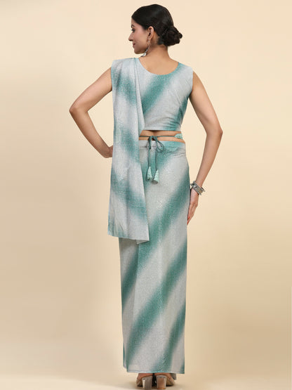 Sea Green Polyester Solid Ready to Wear Saree with stitched Blouse - Aayan - Distacart