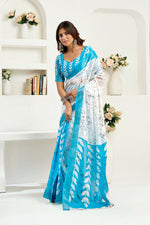 Thumbnail for Joban Fashion White Leaf Linen Ready To Wear Saree With Unstitched Blouse - Distacart