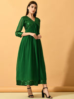Thumbnail for Myshka Women's Green Fit and Flare Party Dress - Distacart