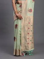Thumbnail for Astita Linen Cotton Light Green Saree