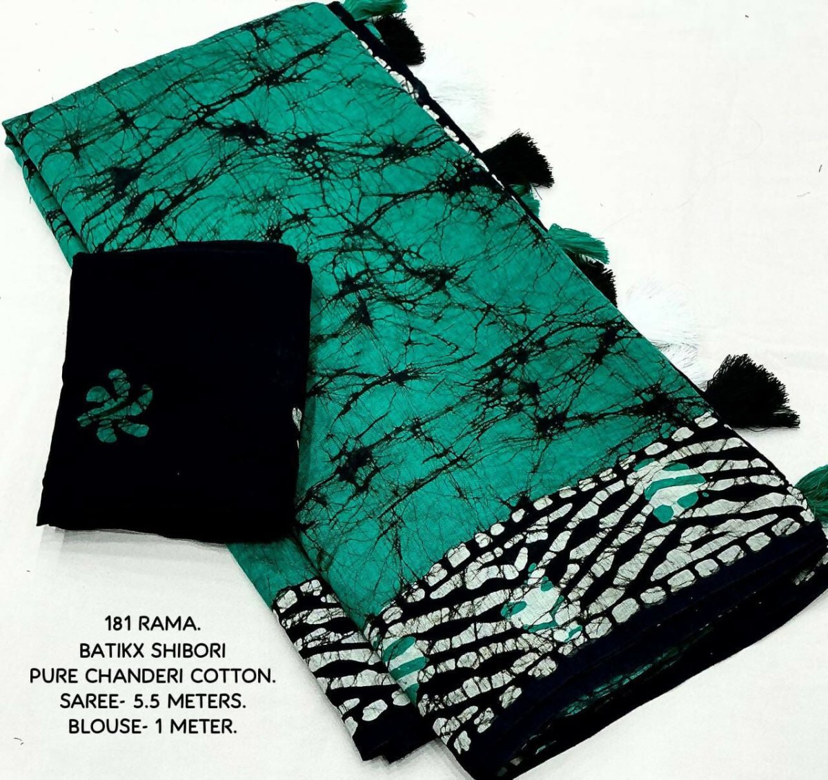Arfa Fashion House Rama Pure Chanderi Cotton Batik Printed Saree - Distacart