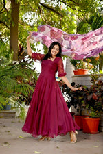Thumbnail for Aastha Fashion Women's Maroon Tebby Silk Anarkali Dress with Dupatta - Distacart