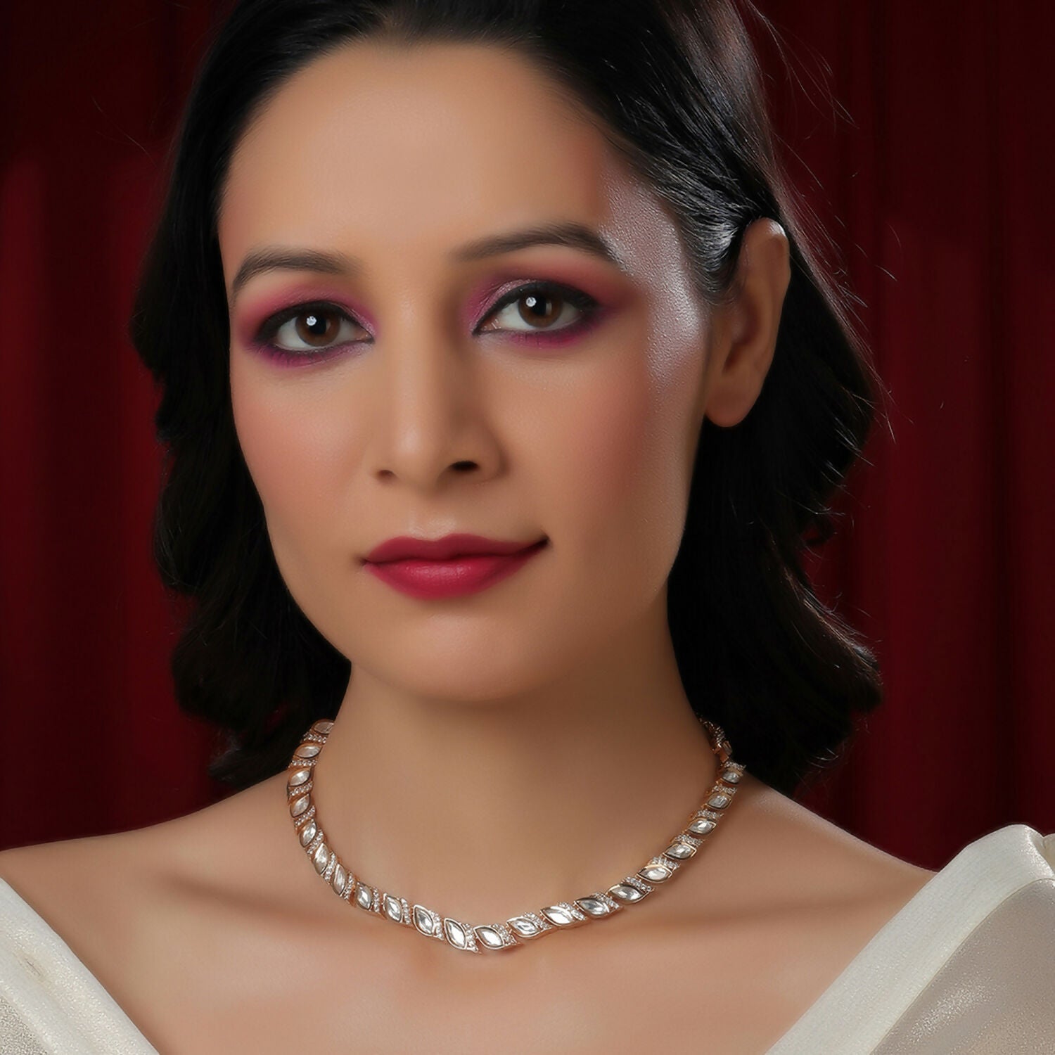 Leaf Shaped Neckpiece in Kundan and American Diamonds (Gold) - Ruby Raang - Distacart