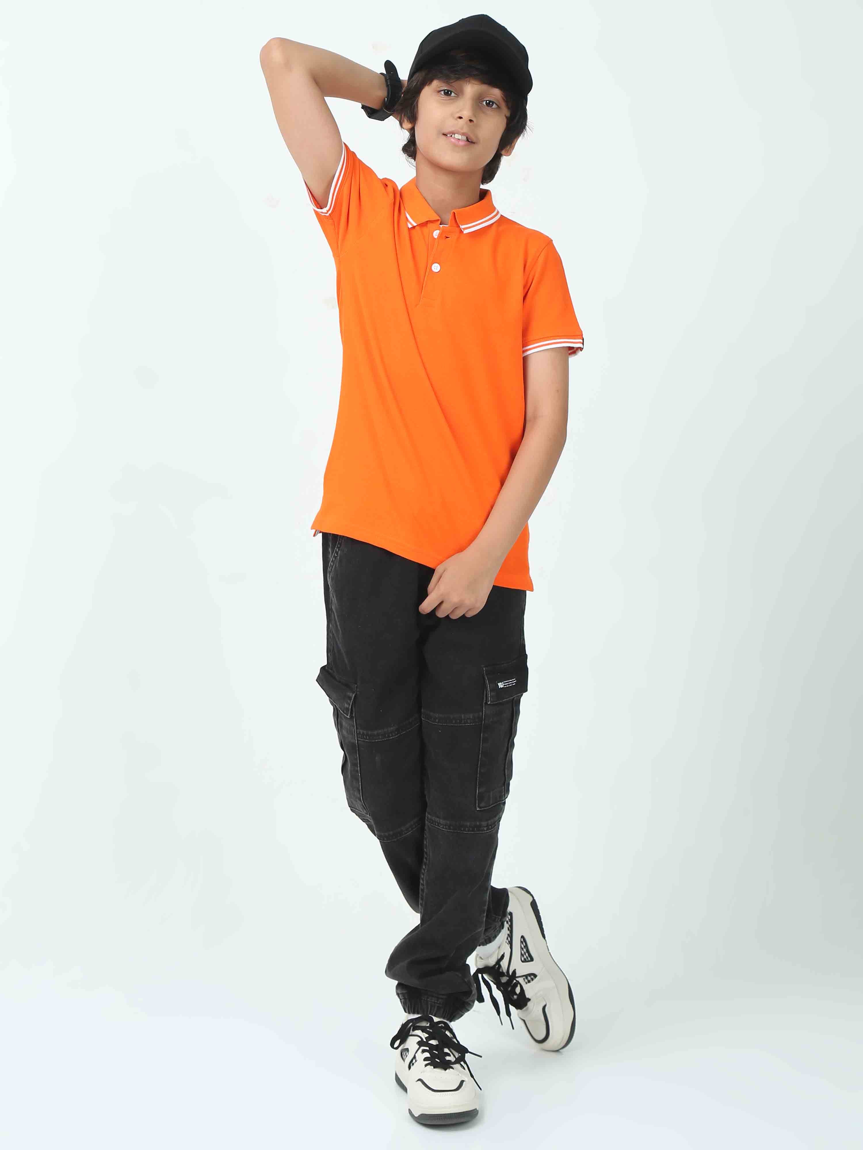 Chilins Kids Solid Polo Tshirt, Color- Orange - Distacart