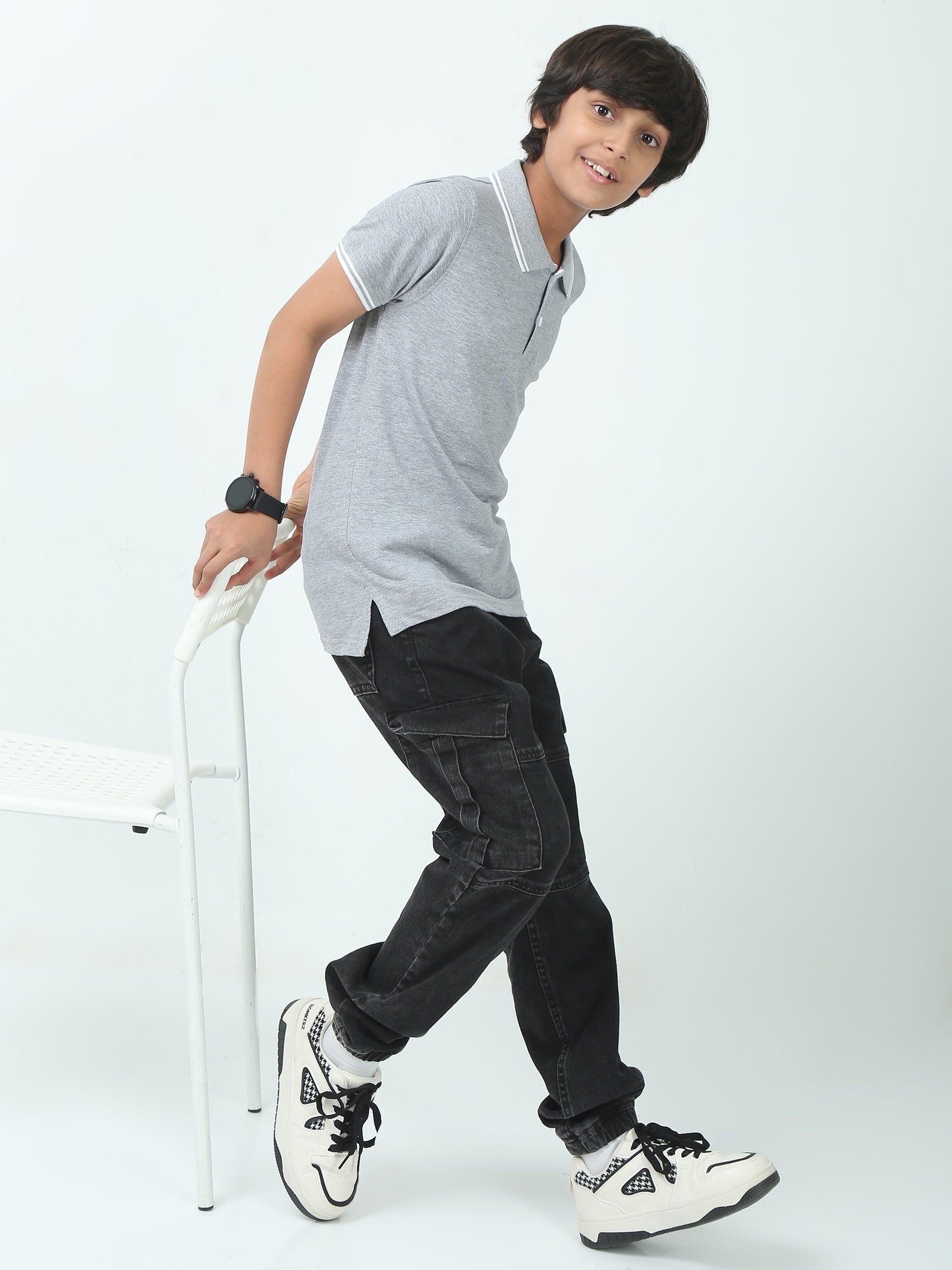 Chilins Kids Solid Polo Tshirt, Color - Grey - Distacart