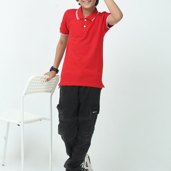 Chilins Boys Solid Polo Tshirt, Color- Red