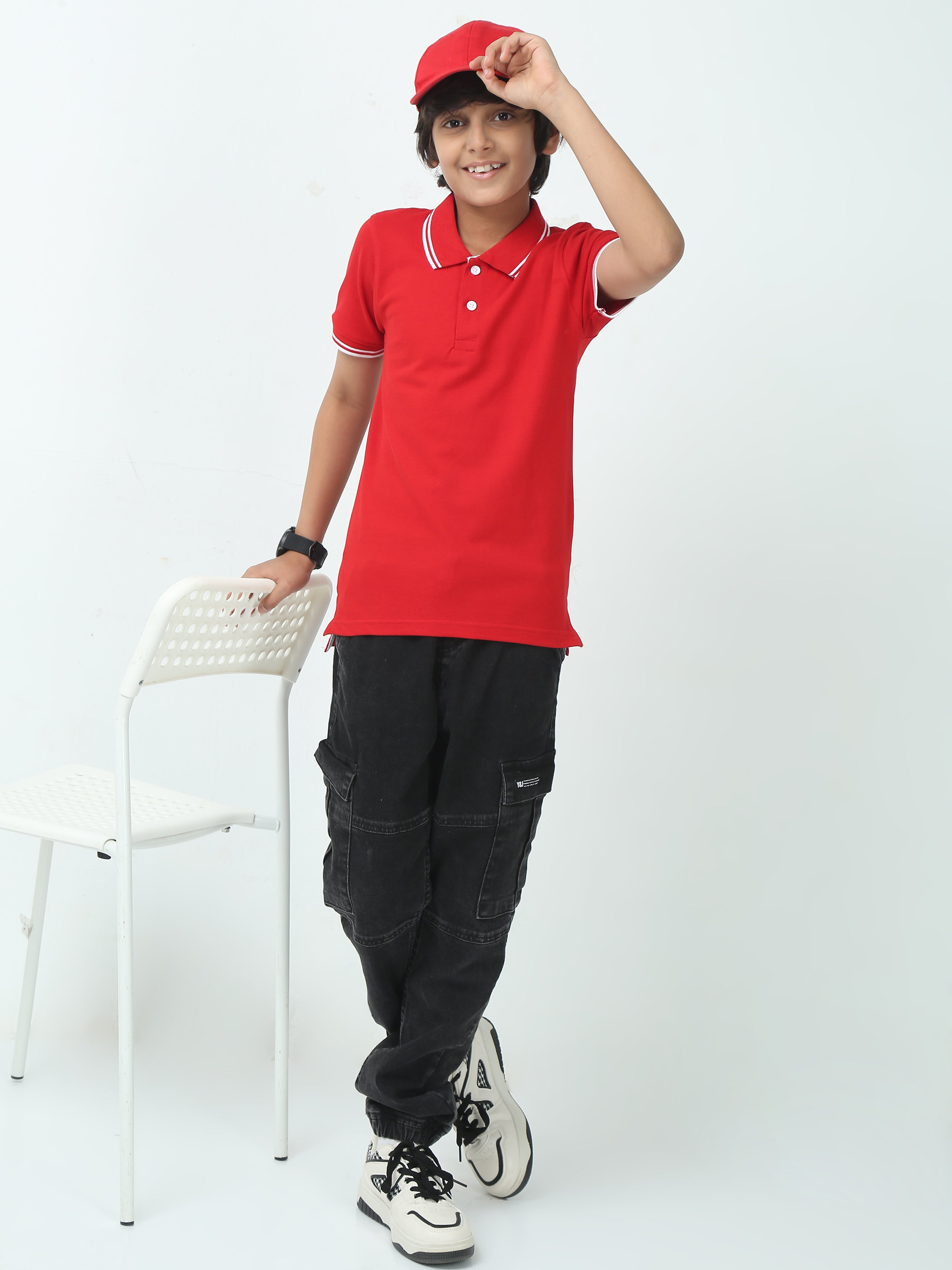Chilins Boys Solid Polo Tshirt, Color- Red - Distacart