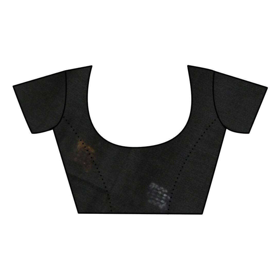 Very Much Indian Pure Cotton Handloom Saree with Buttis & Sleek Border - Black - Distacart