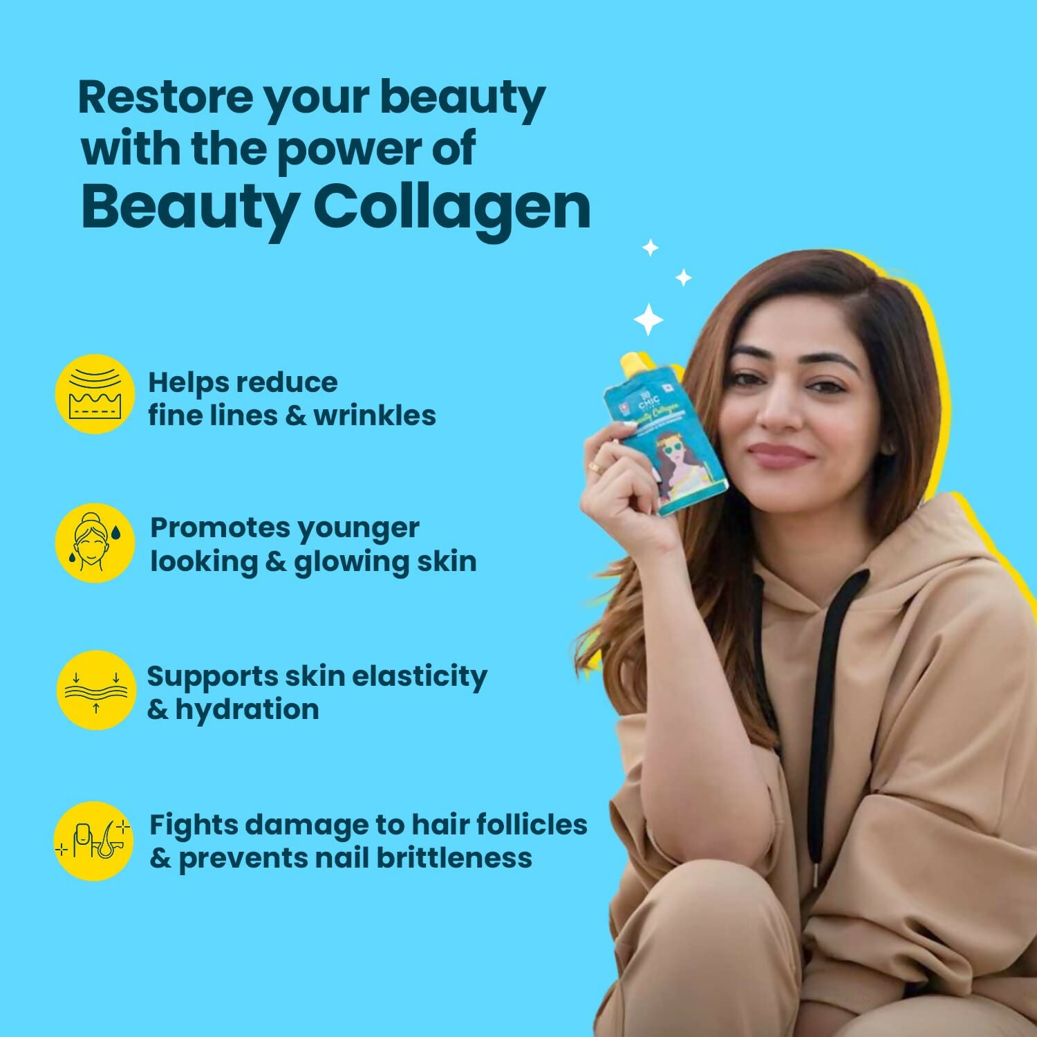 Chicnutrix Korean Beauty Collagen - Japanese Marine Collagen Peptides For Wrinkle free Skin and Anti aging - Citrus Flavour - Distacart