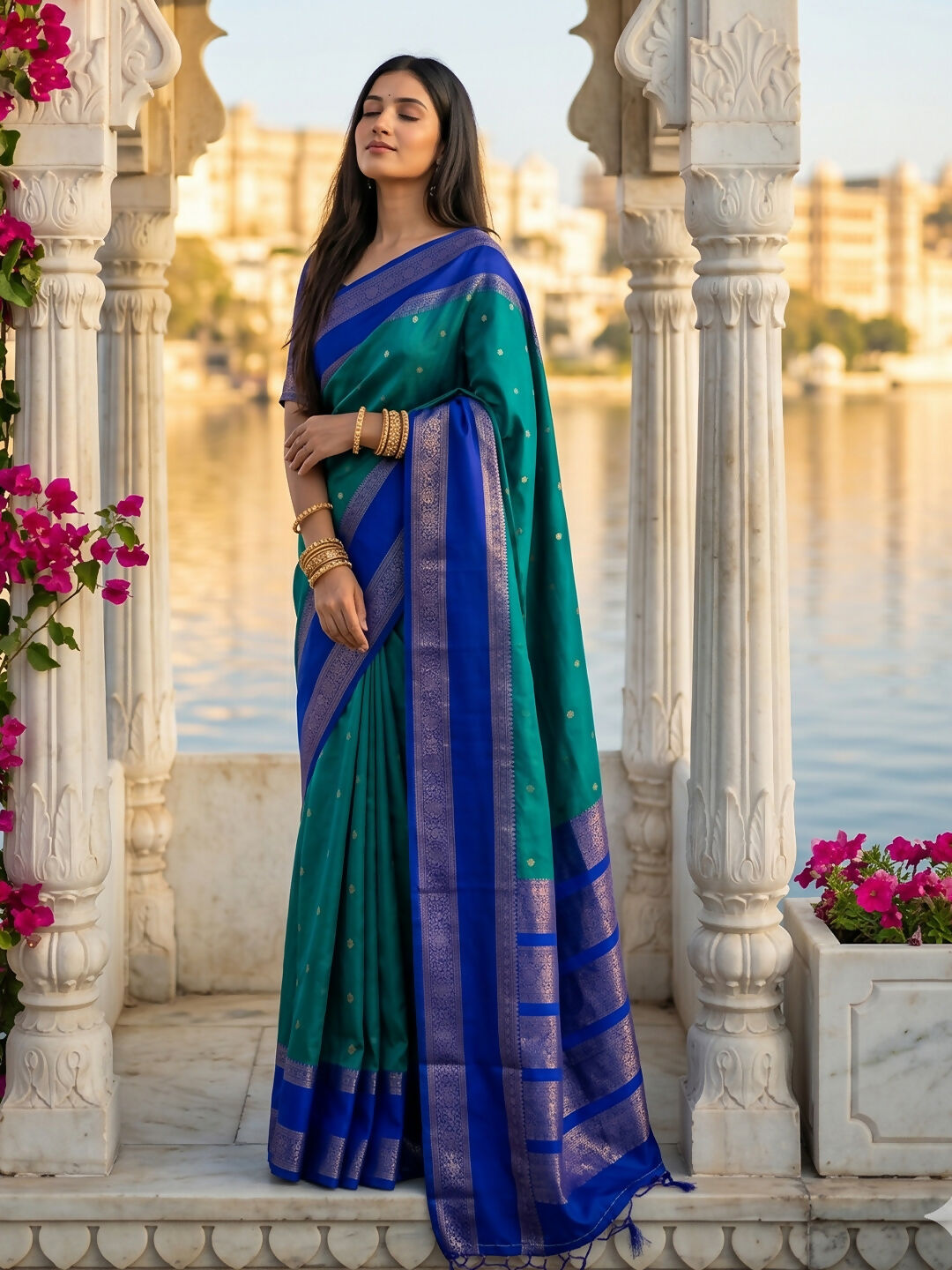 Shree Shyam Fashion Rama Silk Blend Saree - Dista