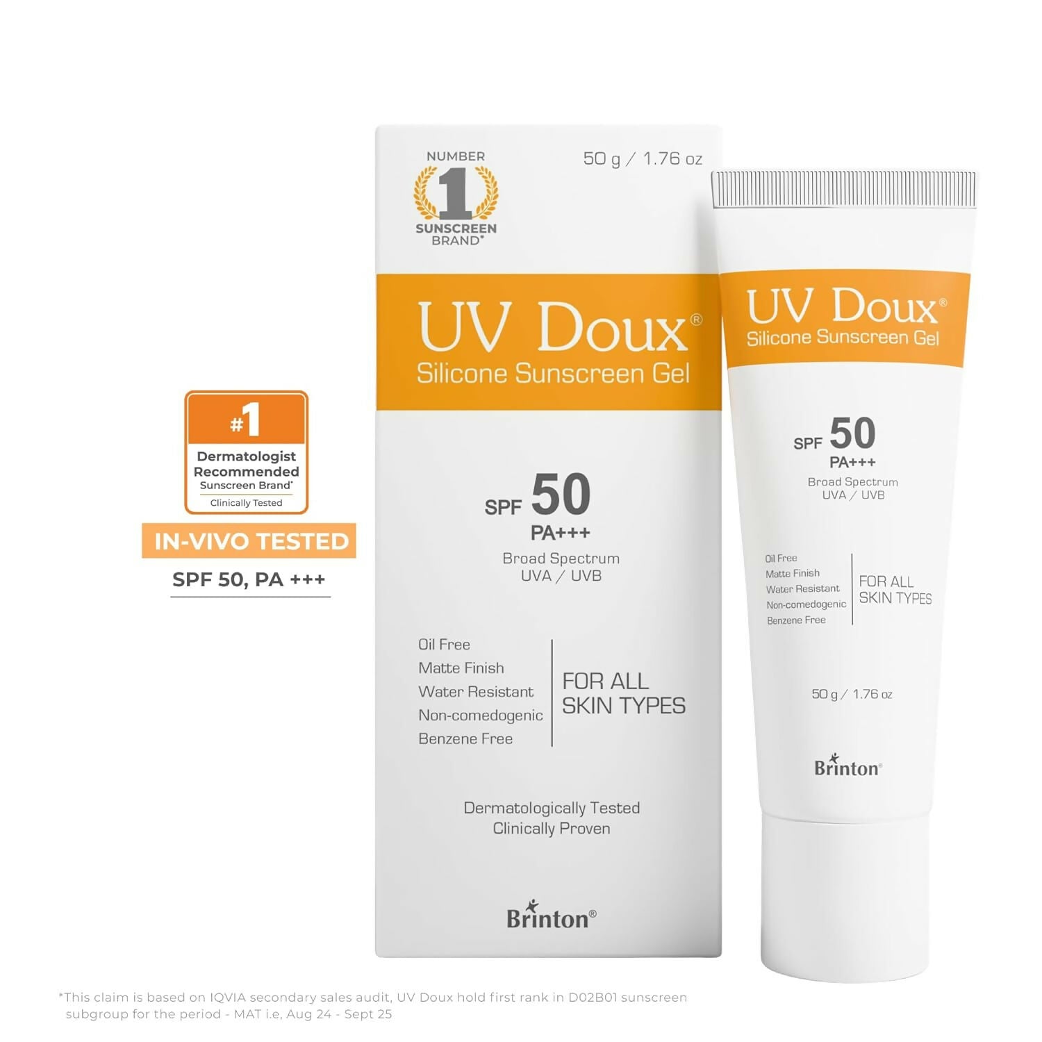 Brinton UV Doux Silicone Sunscreen Gel SPF 50 PA+++ - Dista