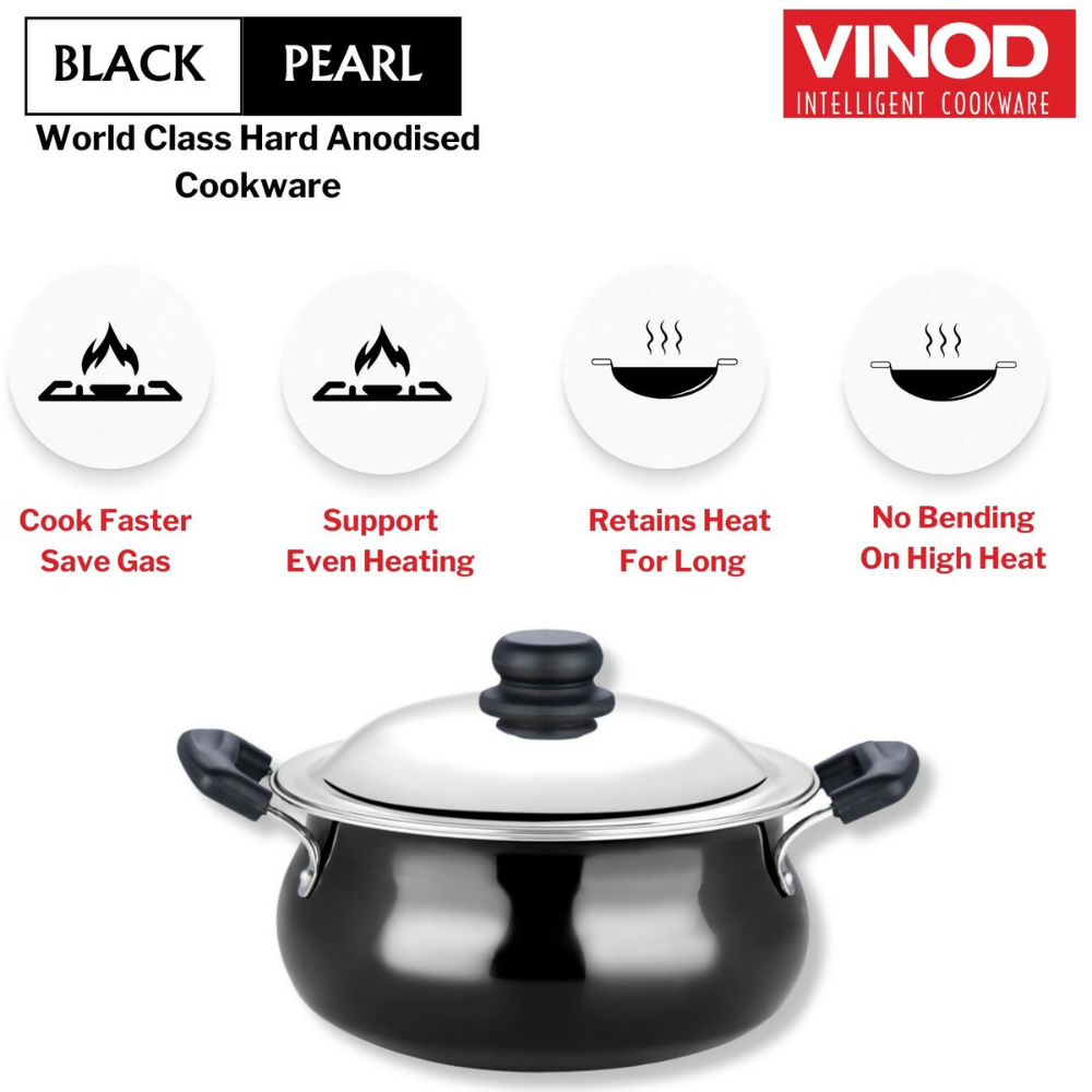 Vinod Black Pearl Hard Anodised Non Stick Handi with Lid - Dista