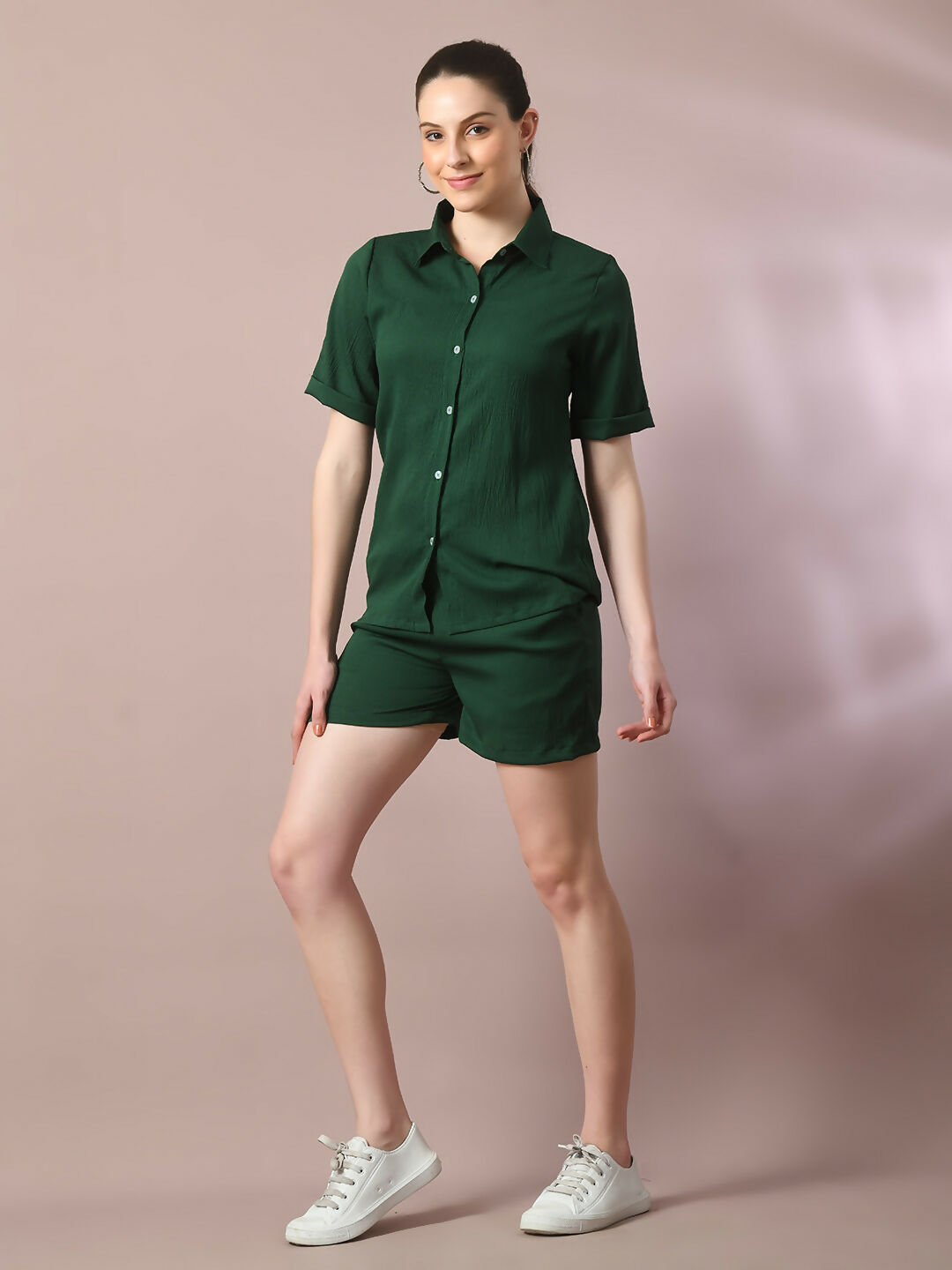 Myshka Women's Green Solid Regular Fit Shirt - Distacart
