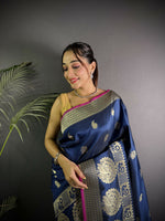 Thumbnail for Joban Fashion Navy Blue Banarasi Soft Lichi Silk Paisley Saree