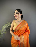 Thumbnail for Joban Fashion Orange Butti Woven Soft Lichi Silk Paithani Saree - Distacart