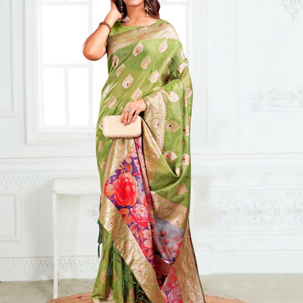 Astita Linen Cotton Green Saree