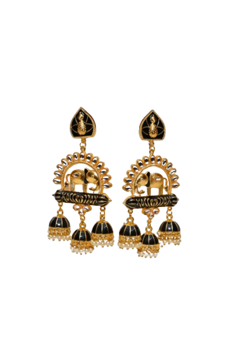 Black Traditional Gold-Polished Elephant Design Kundan Jhumka Jhumki Earrings Indian Jewellery For Women & Girls By House of Ree - Distacart