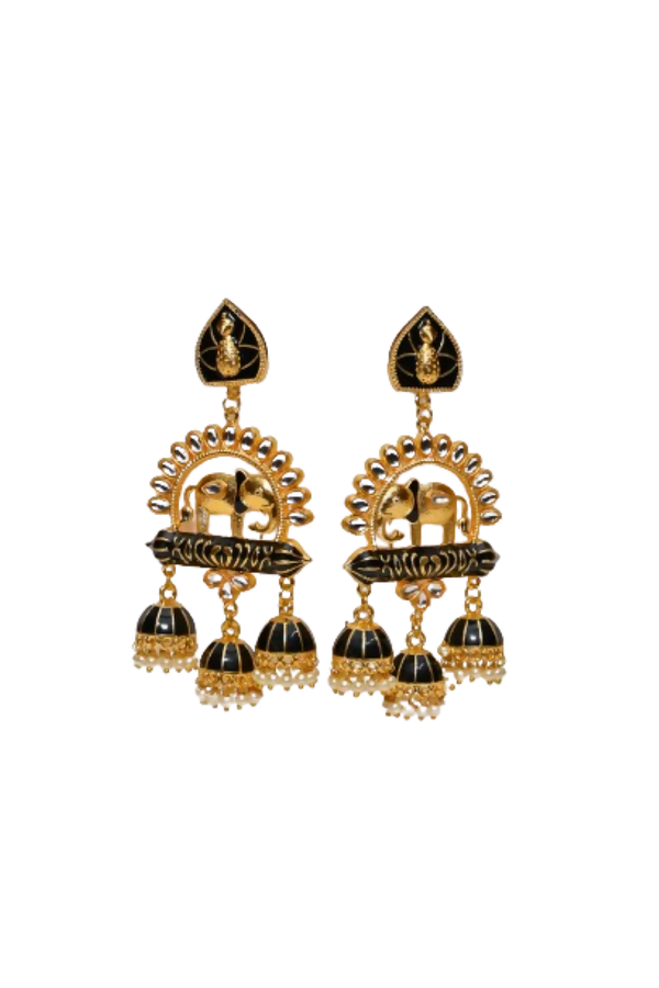 Black Traditional Gold-Polished Elephant Design Kundan Jhumka Jhumki Earrings Indian Jewellery For Women & Girls By House of Ree - Distacart