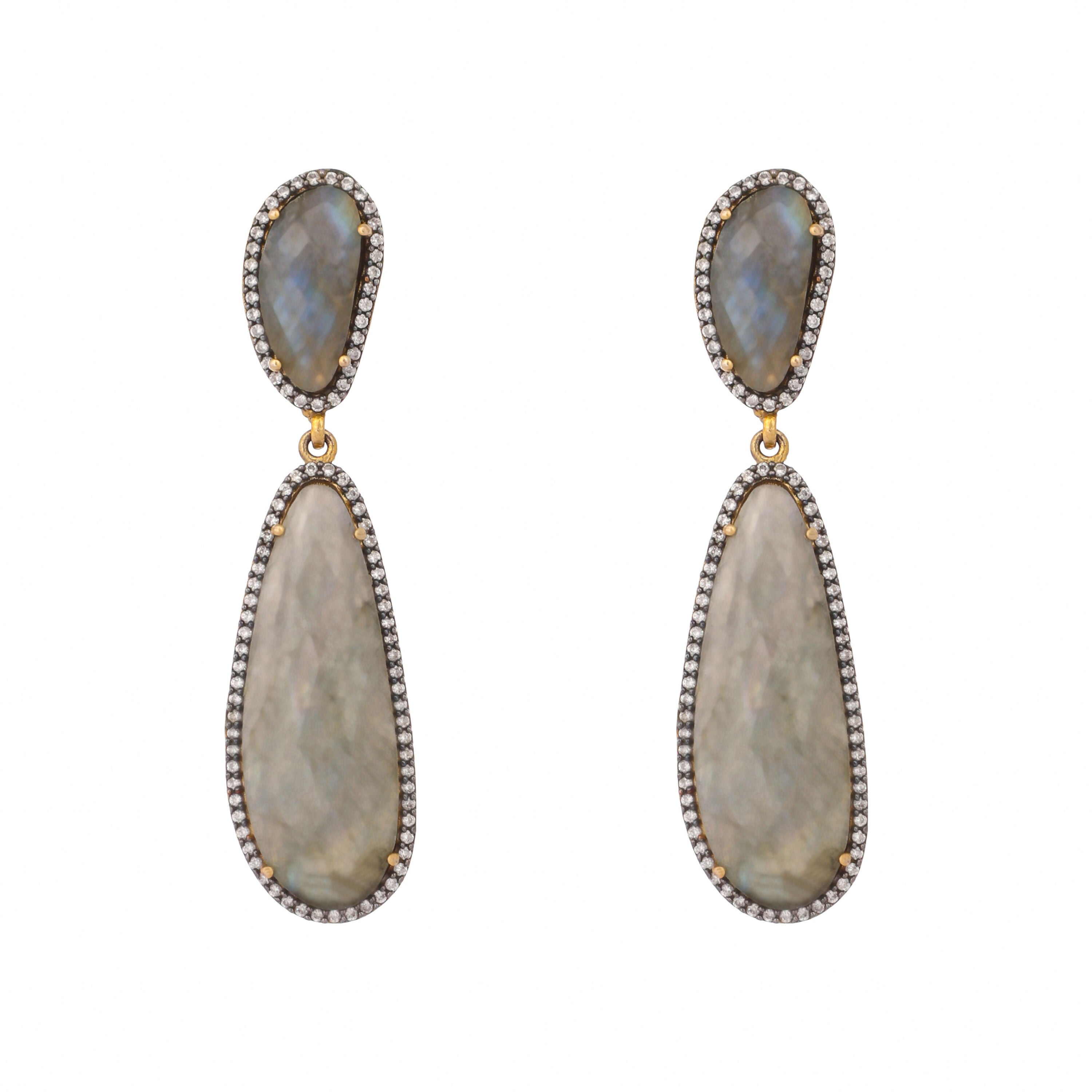 Nuyug 22K Gold Plated Labradorite Stone Contemporary Drop Earrings