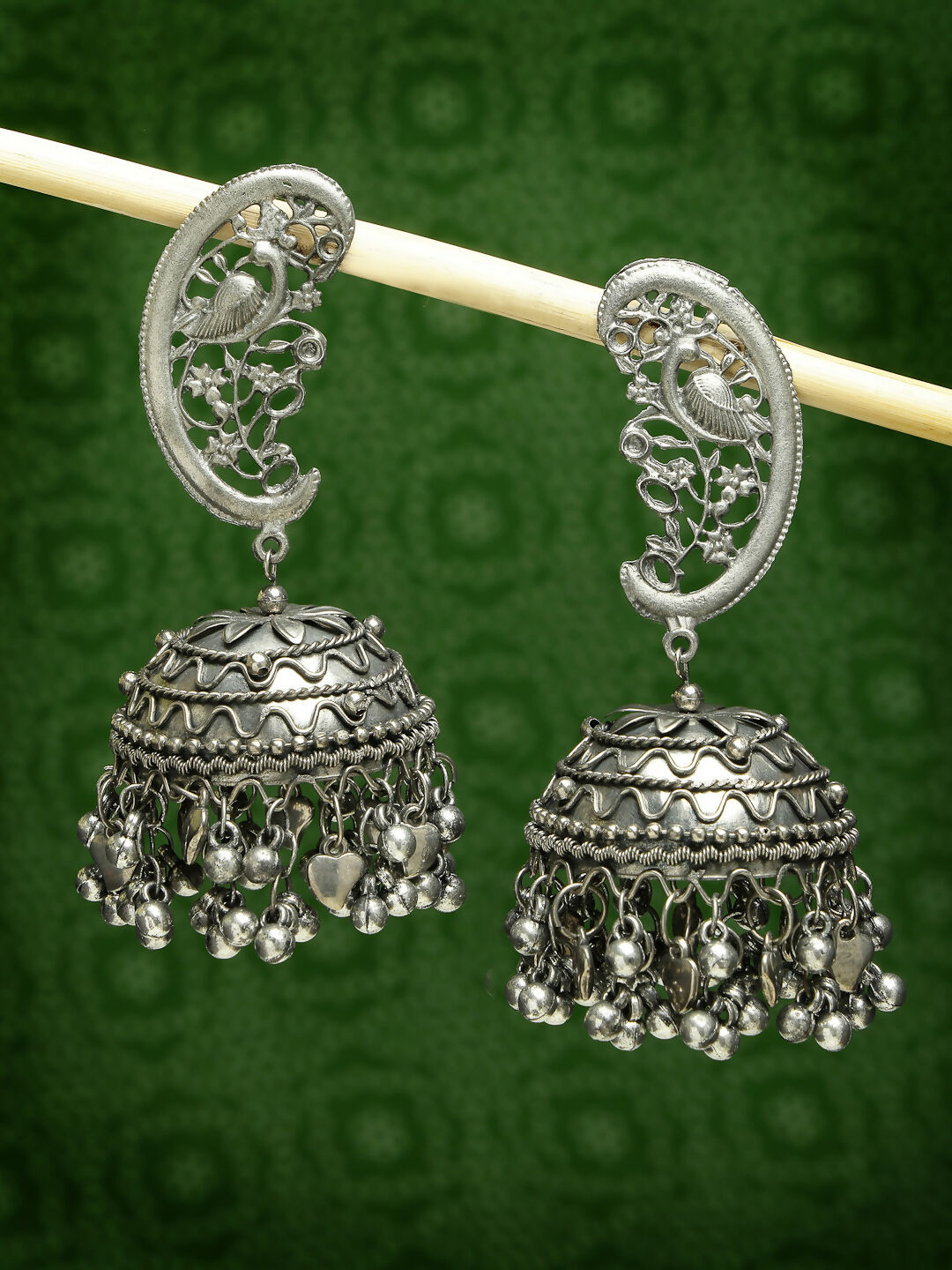 NVR Women's Silver-Plated Oxidised Dome Shaped Jhumka Earrings - Distacart