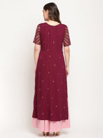 Thumbnail for Ahalyaa Women Wine Crepe Glitter Print Dress